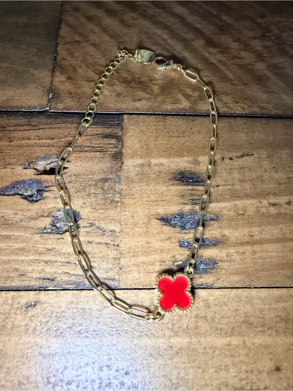 Chain Bracelet with Red Clover Charm
